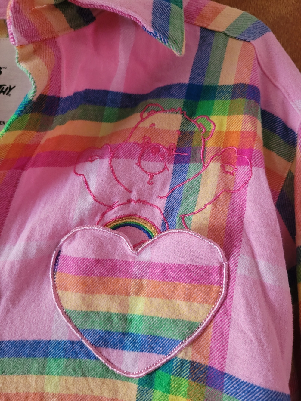 Care Bears x cakeworthy Pink Rainbow Plaid Button-Up Shirt - Picture 2 of 5